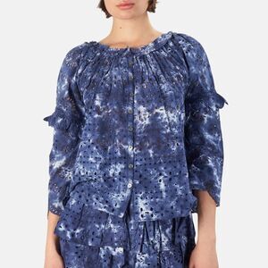 Love Shack Fancy Midnight Hand Dye Navy Blue Eyelet Lace Pietro Top Large